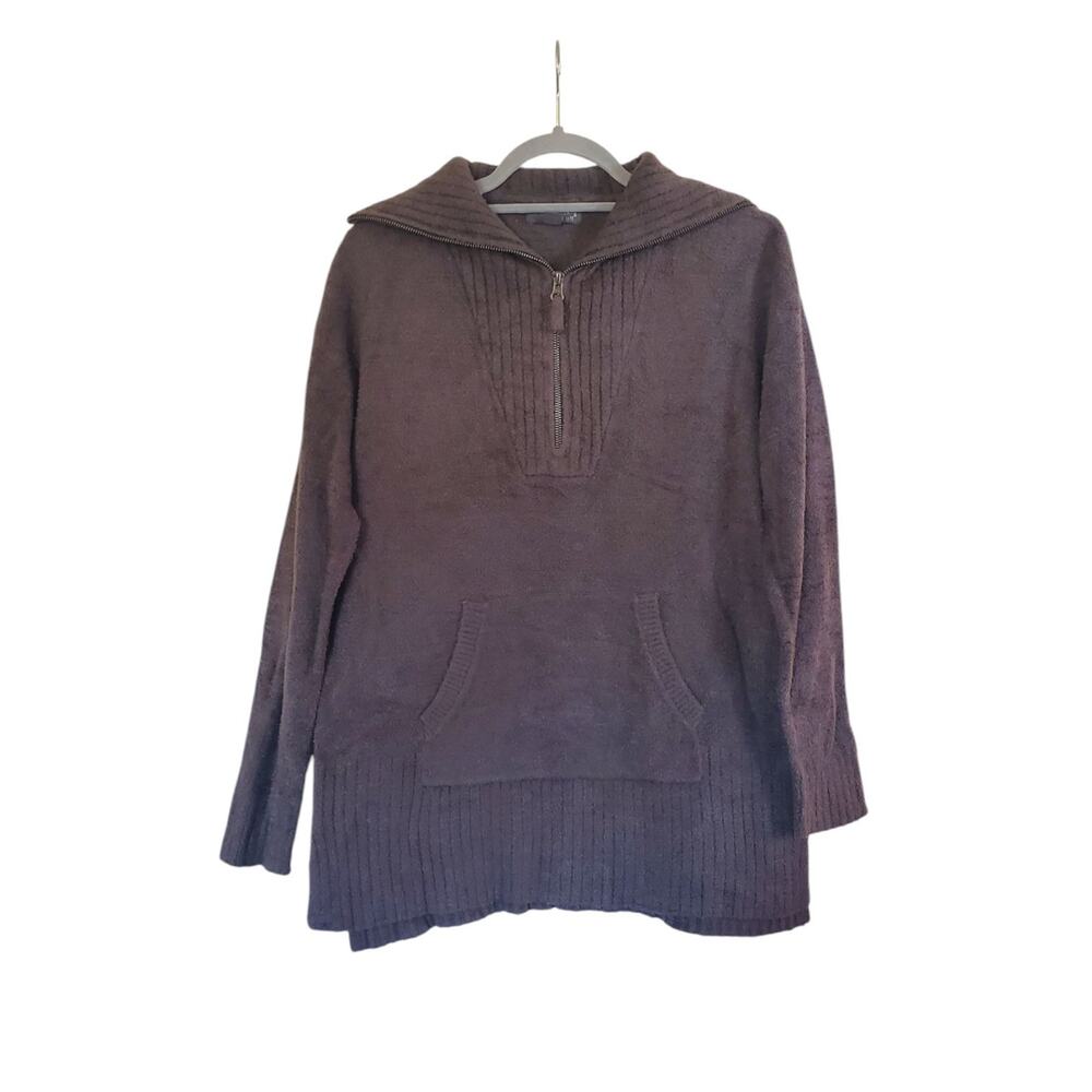 Barefoot Dreams Cozychic Lite Grey Ribbed 1/2 Zip Pullover Sweater Women Medium